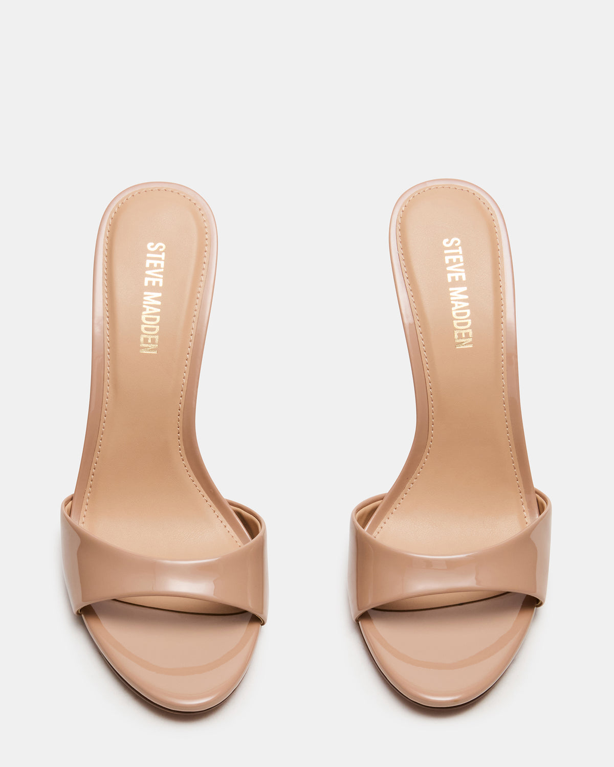 DAVINA Tan Patent Rounded Open-Toe Mule Stiletto Women's Heel | Steve Madden