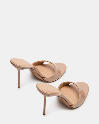 DAVINA Tan Patent Rounded Open-Toe Mule Stiletto Women's Heel | Steve Madden