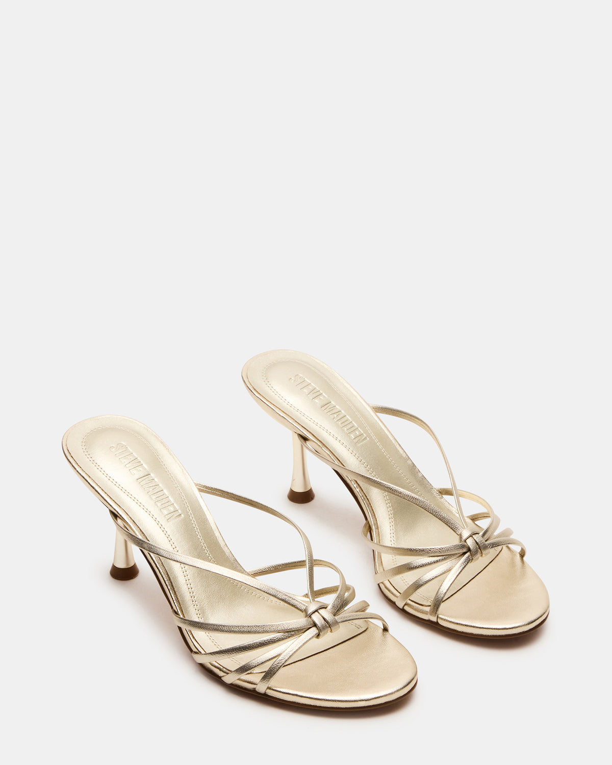 EDNA Champagne Leather Strappy Mule Women's Heel | Steve Madden