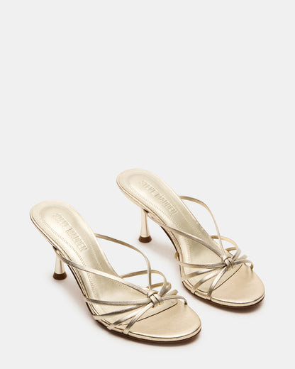 EDNA Champagne Leather Strappy Mule Women's Heel | Steve Madden