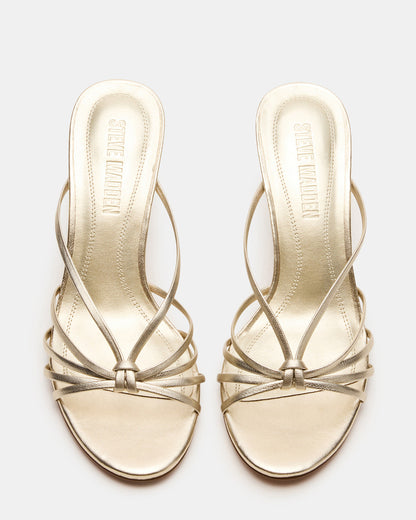 EDNA Champagne Leather Strappy Mule Women's Heel | Steve Madden