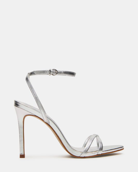 JYPSEY Silver Leather Strappy Stiletto Women's Heel | Steve Madden