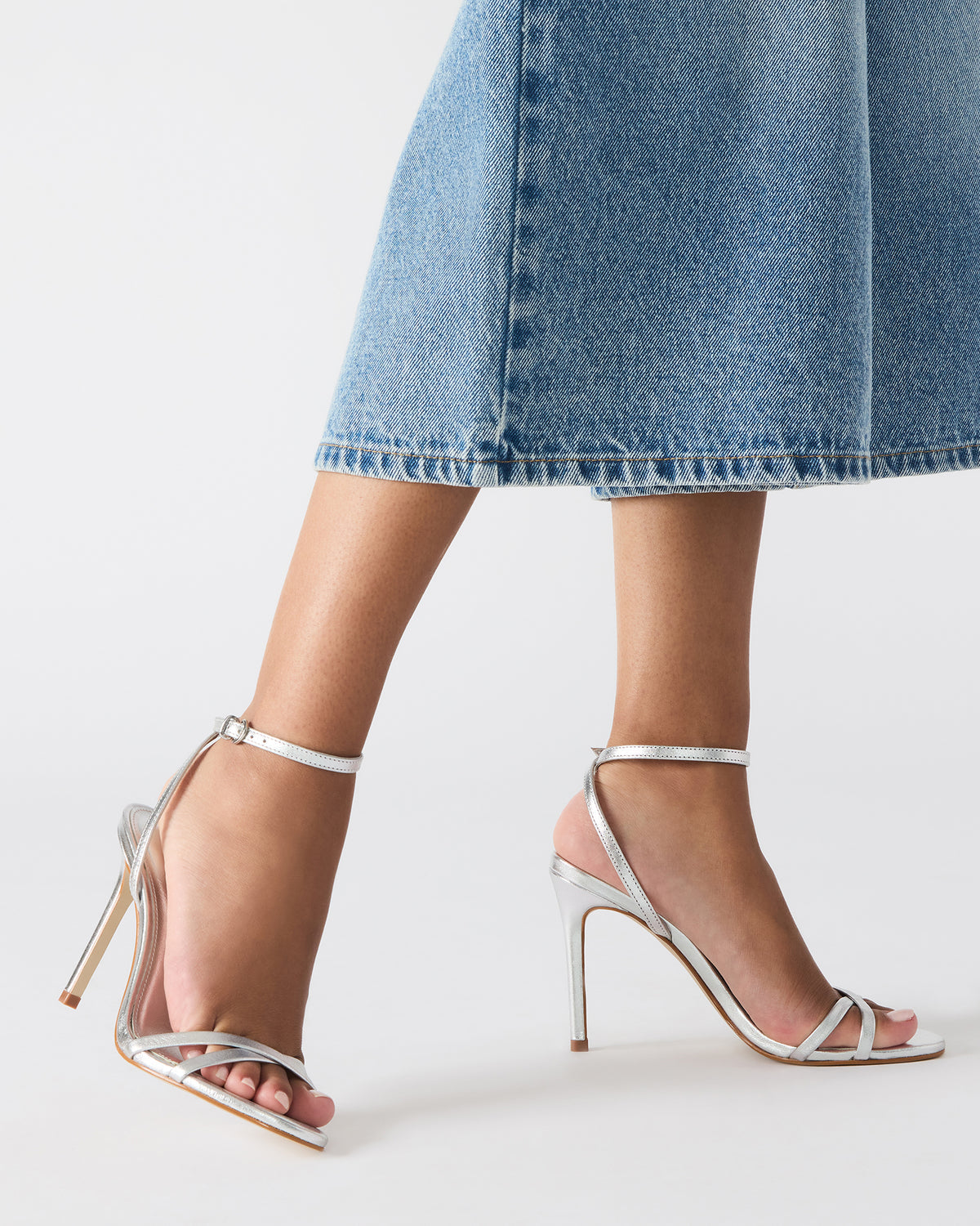 JYPSEY Silver Leather Strappy Stiletto Women's Heel | Steve Madden