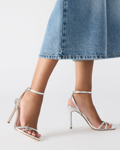 JYPSEY Silver Leather Strappy Stiletto Women's Heel | Steve Madden