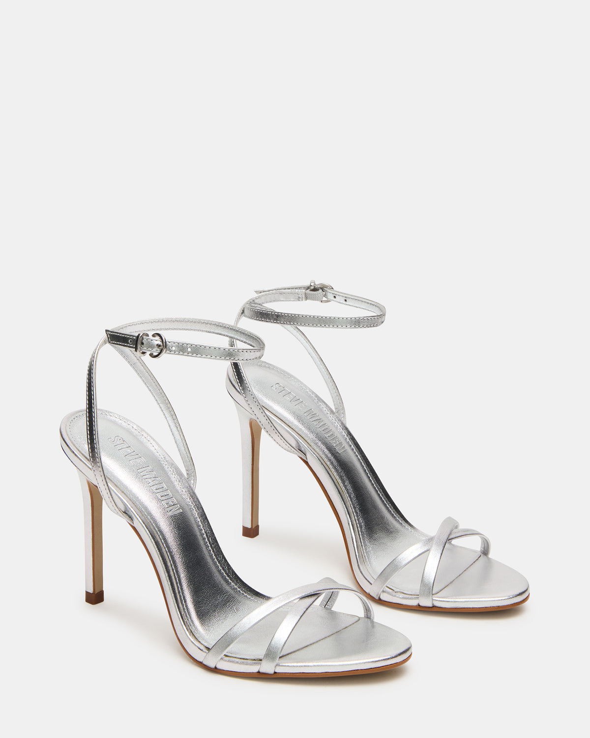 JYPSEY Silver Leather Strappy Stiletto Women's Heel | Steve Madden
