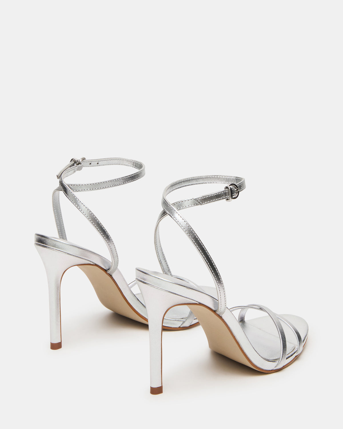 JYPSEY Silver Leather Strappy Stiletto Women's Heel | Steve Madden