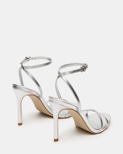 JYPSEY Silver Leather Strappy Stiletto Women's Heel | Steve Madden