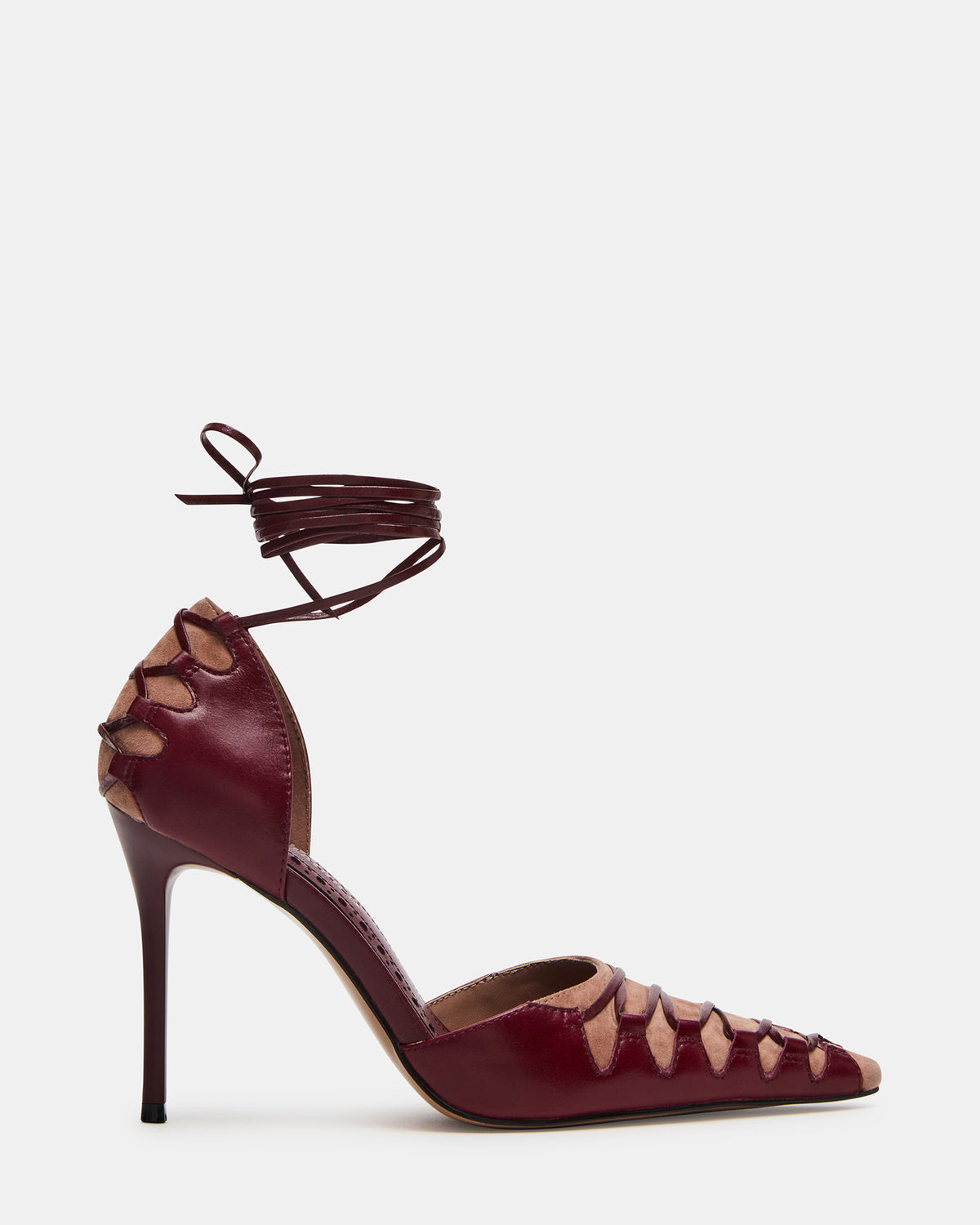 DANGER Burgundy Multi Pointed-Toe Lace-Up Stiletto Pump Women's Heel | Steve Madden