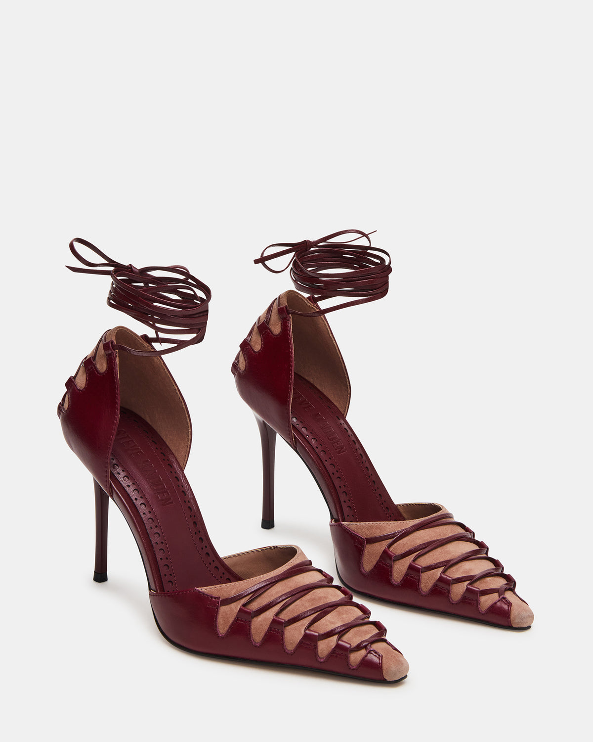 DANGER Burgundy Multi Pointed-Toe Lace-Up Stiletto Pump Women's Heel | Steve Madden