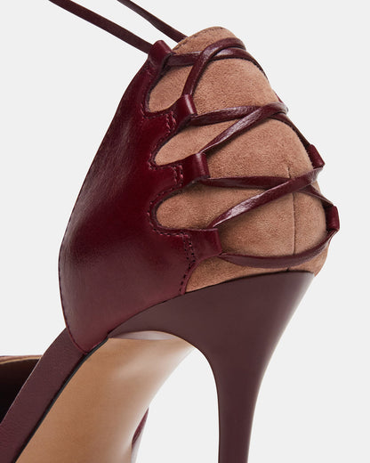 DANGER Burgundy Multi Pointed-Toe Lace-Up Stiletto Pump Women's Heel | Steve Madden