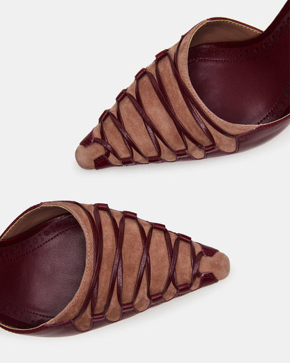 DANGER Burgundy Multi Pointed-Toe Lace-Up Stiletto Pump Women's Heel | Steve Madden