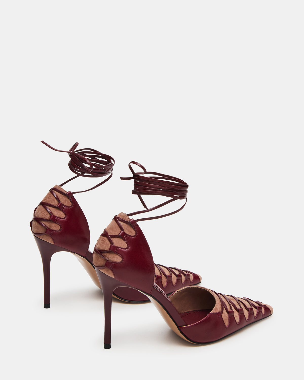 DANGER Burgundy Multi Pointed-Toe Lace-Up Stiletto Pump Women's Heel | Steve Madden