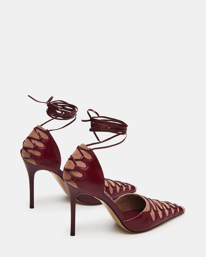 DANGER Burgundy Multi Pointed-Toe Lace-Up Stiletto Pump Women's Heel | Steve Madden