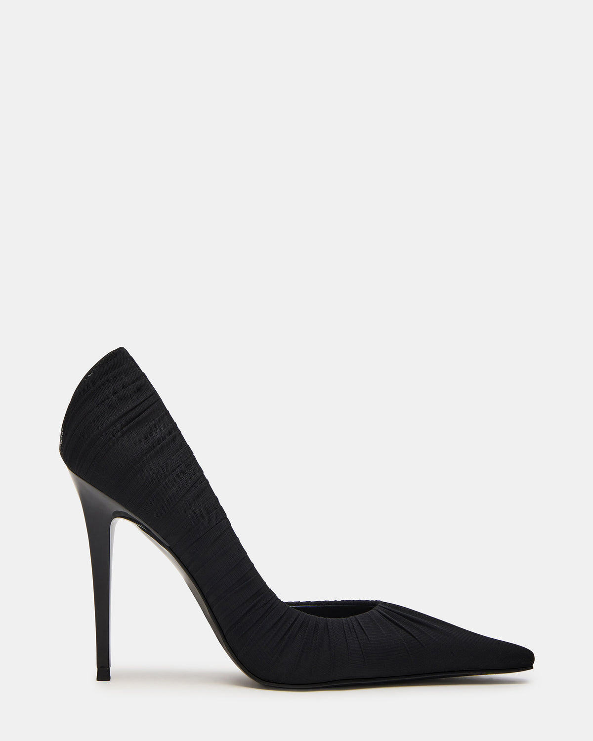 ELEGANT Black Ruched Pointed-Toe Stiletto Pump Women's Heel | Steve Madden