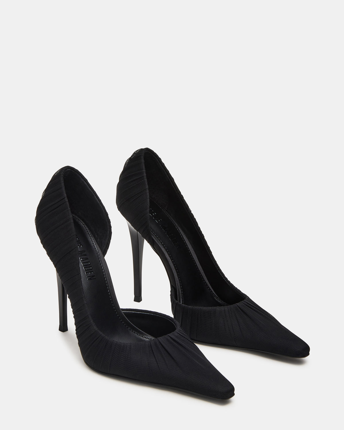 ELEGANT Black Ruched Pointed-Toe Stiletto Pump Women's Heel | Steve Madden