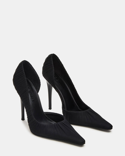 ELEGANT Black Ruched Pointed-Toe Stiletto Pump Women's Heel | Steve Madden