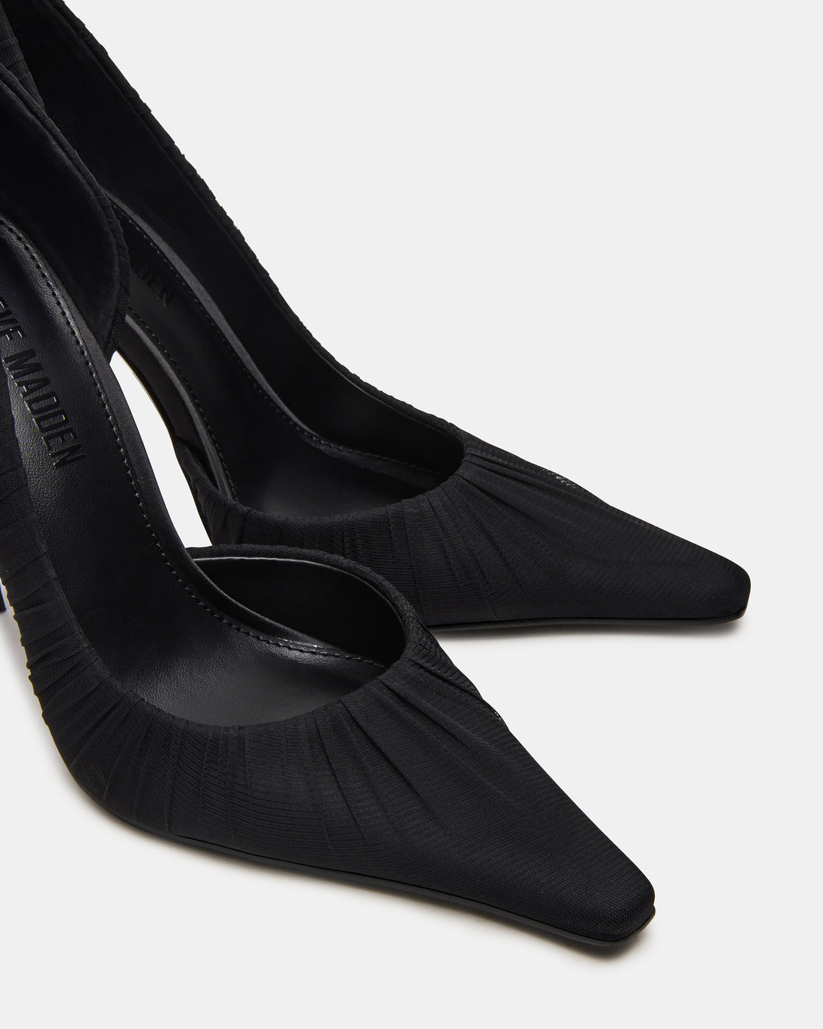 ELEGANT Black Ruched Pointed-Toe Stiletto Pump Women's Heel | Steve Madden