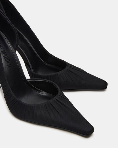 ELEGANT Black Ruched Pointed-Toe Stiletto Pump Women's Heel | Steve Madden