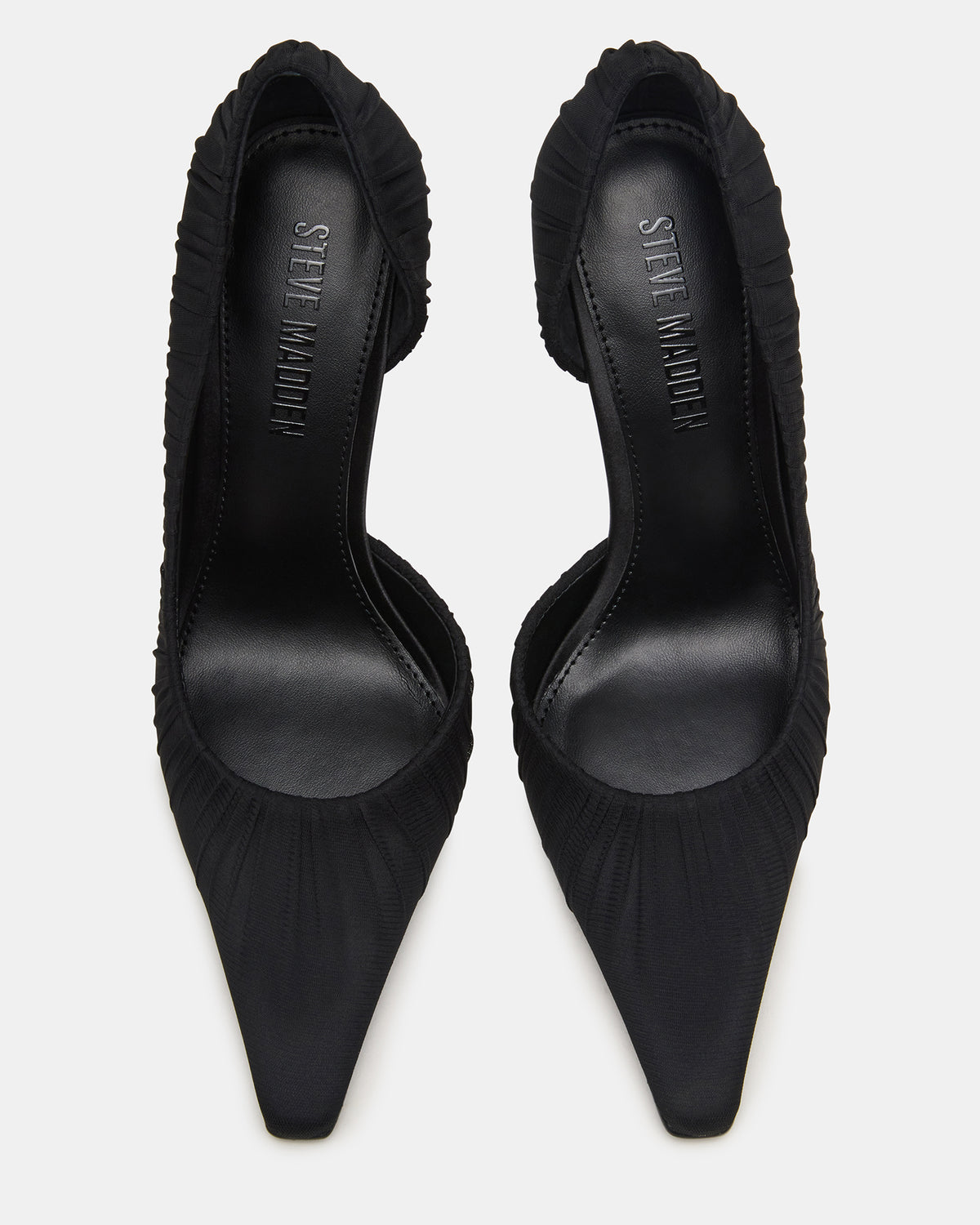 ELEGANT Black Ruched Pointed-Toe Stiletto Pump Women's Heel | Steve Madden