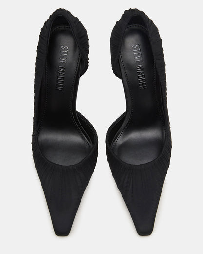 ELEGANT Black Ruched Pointed-Toe Stiletto Pump Women's Heel | Steve Madden