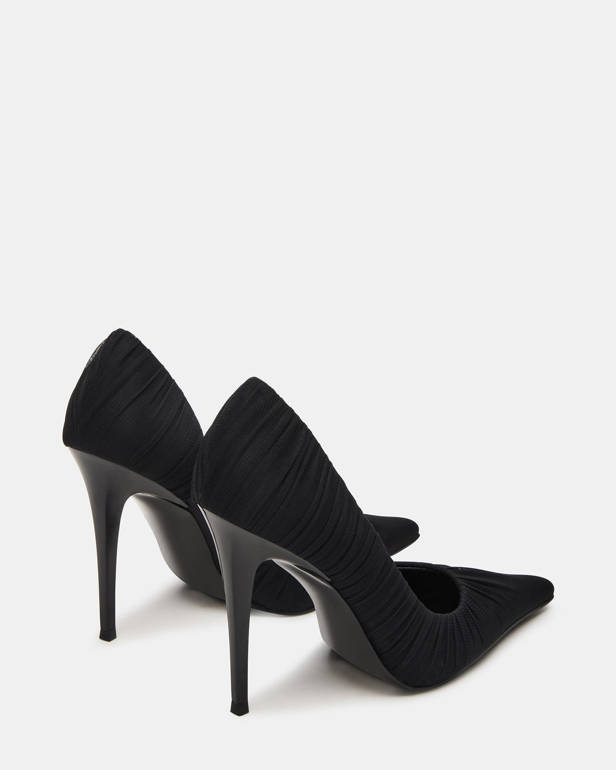 ELEGANT Black Ruched Pointed-Toe Stiletto Pump Women's Heel | Steve Madden