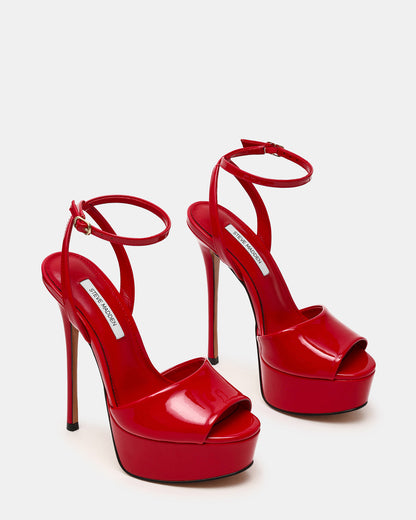 JEZZICA Red Patent Platform Stiletto Ankle Strap Women's Heel | Steve Madden