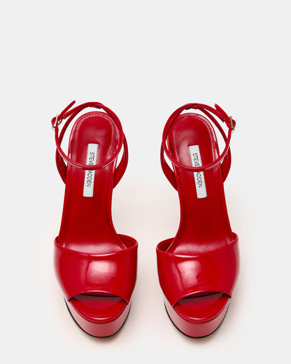JEZZICA Red Patent Platform Stiletto Ankle Strap Women's Heel | Steve Madden