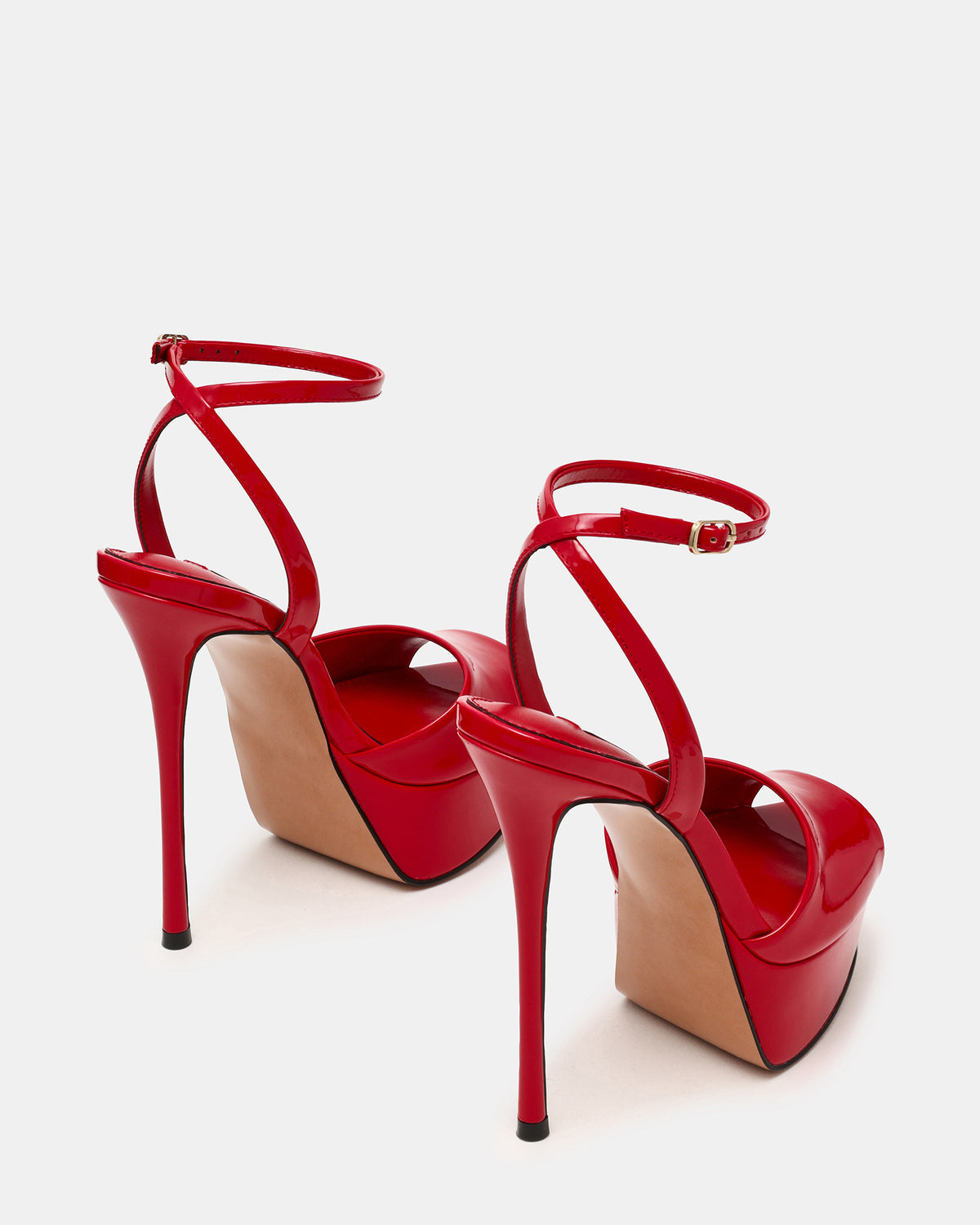 JEZZICA Red Patent Platform Stiletto Ankle Strap Women's Heel | Steve Madden