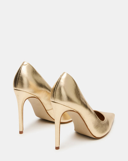 NOIR Gold Leather Pointed-Toe Stiletto Pump Women's Heels | Steve Madden