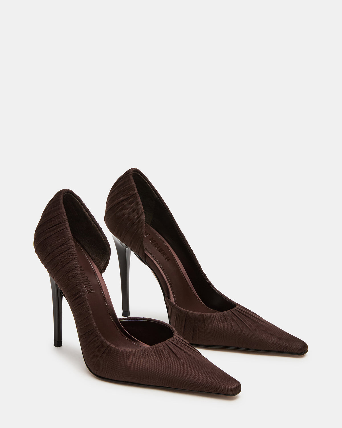 ELEGANT Brown Ruched Pointed-Toe Stiletto Pump Women's Heel | Steve Madden
