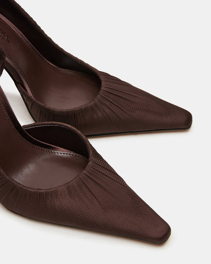 ELEGANT Brown Ruched Pointed-Toe Stiletto Pump Women's Heel | Steve Madden