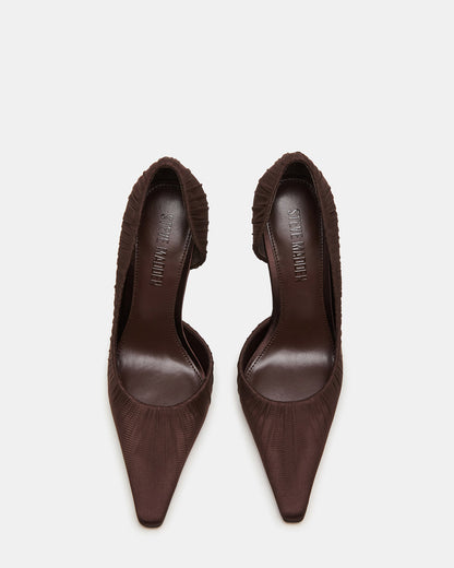 ELEGANT Brown Ruched Pointed-Toe Stiletto Pump Women's Heel | Steve Madden