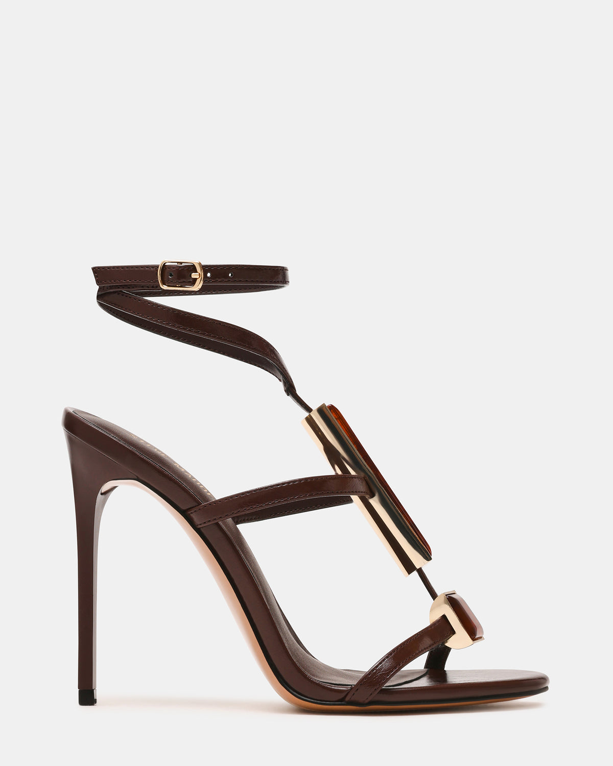 SHAYLEE Brown Stone Detail Strappy Stiletto Women's Heel | Steve Madden