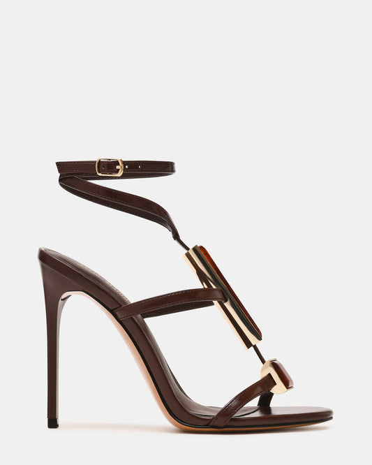 SHAYLEE Brown Stone Detail Strappy Stiletto Women's Heel | Steve Madden