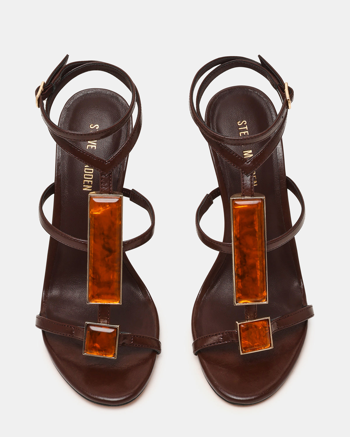 SHAYLEE Brown Stone Detail Strappy Stiletto Women's Heel | Steve Madden