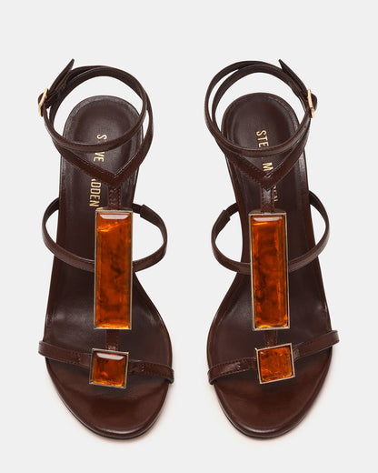 SHAYLEE Brown Stone Detail Strappy Stiletto Women's Heel | Steve Madden