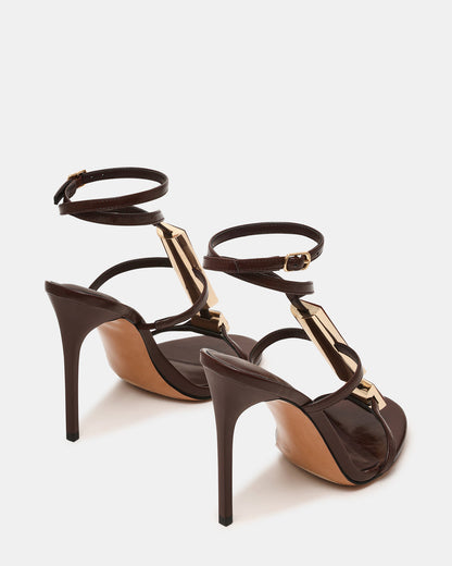 SHAYLEE Brown Stone Detail Strappy Stiletto Women's Heel | Steve Madden