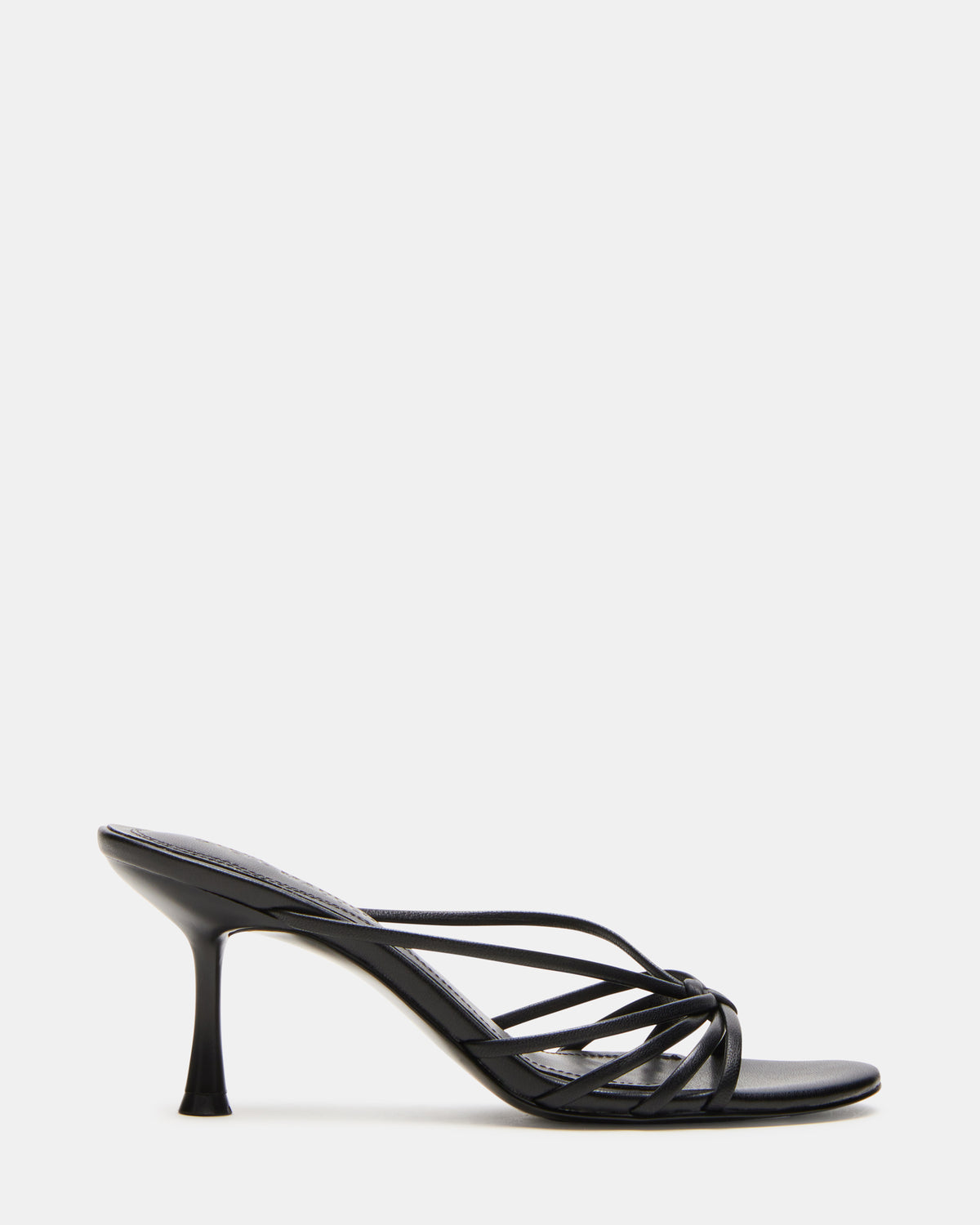 EDNA Black Leather Strappy Mule Women's Heel | Steve Madden