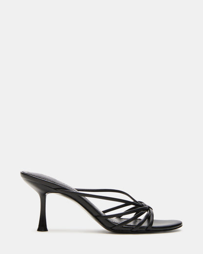EDNA Black Leather Strappy Mule Women's Heel | Steve Madden