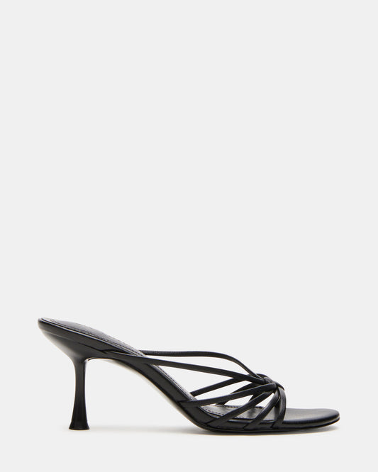 EDNA Black Leather Strappy Mule Women's Heel | Steve Madden