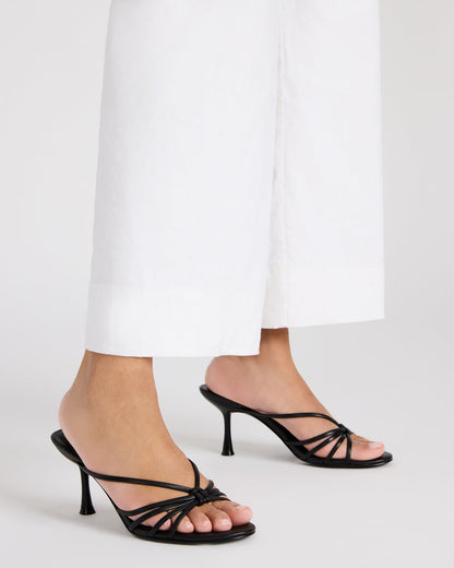 EDNA Black Leather Strappy Mule Women's Heel | Steve Madden