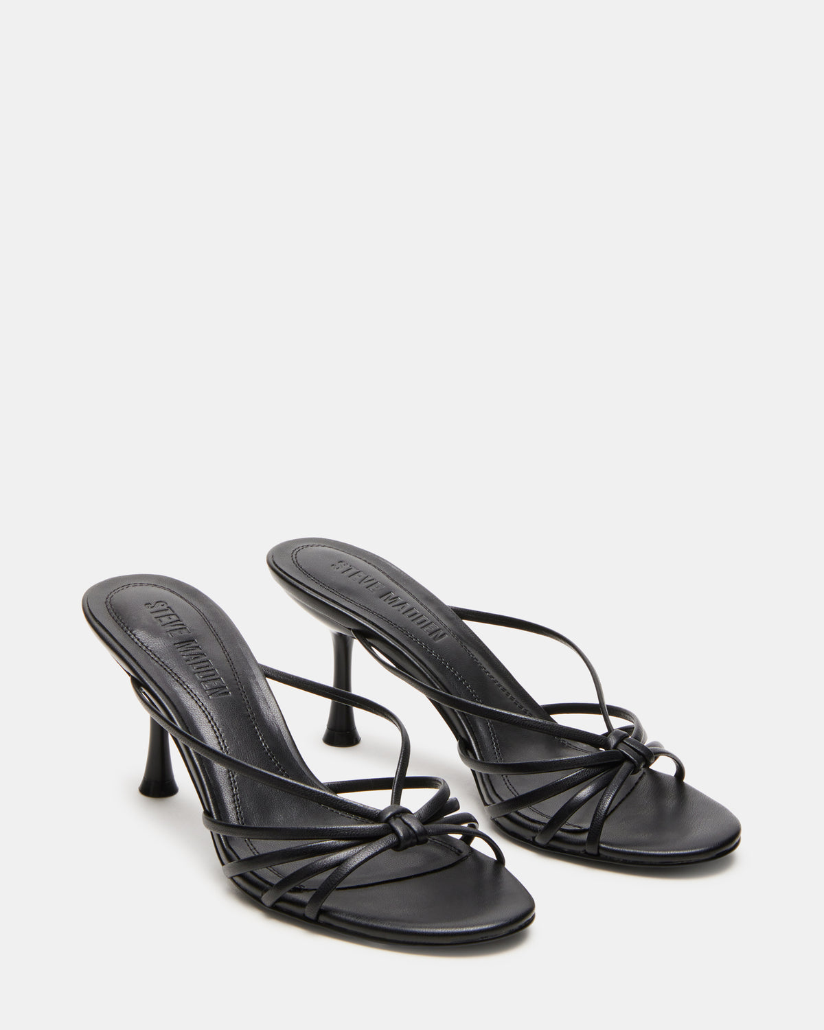 EDNA Black Leather Strappy Mule Women's Heel | Steve Madden
