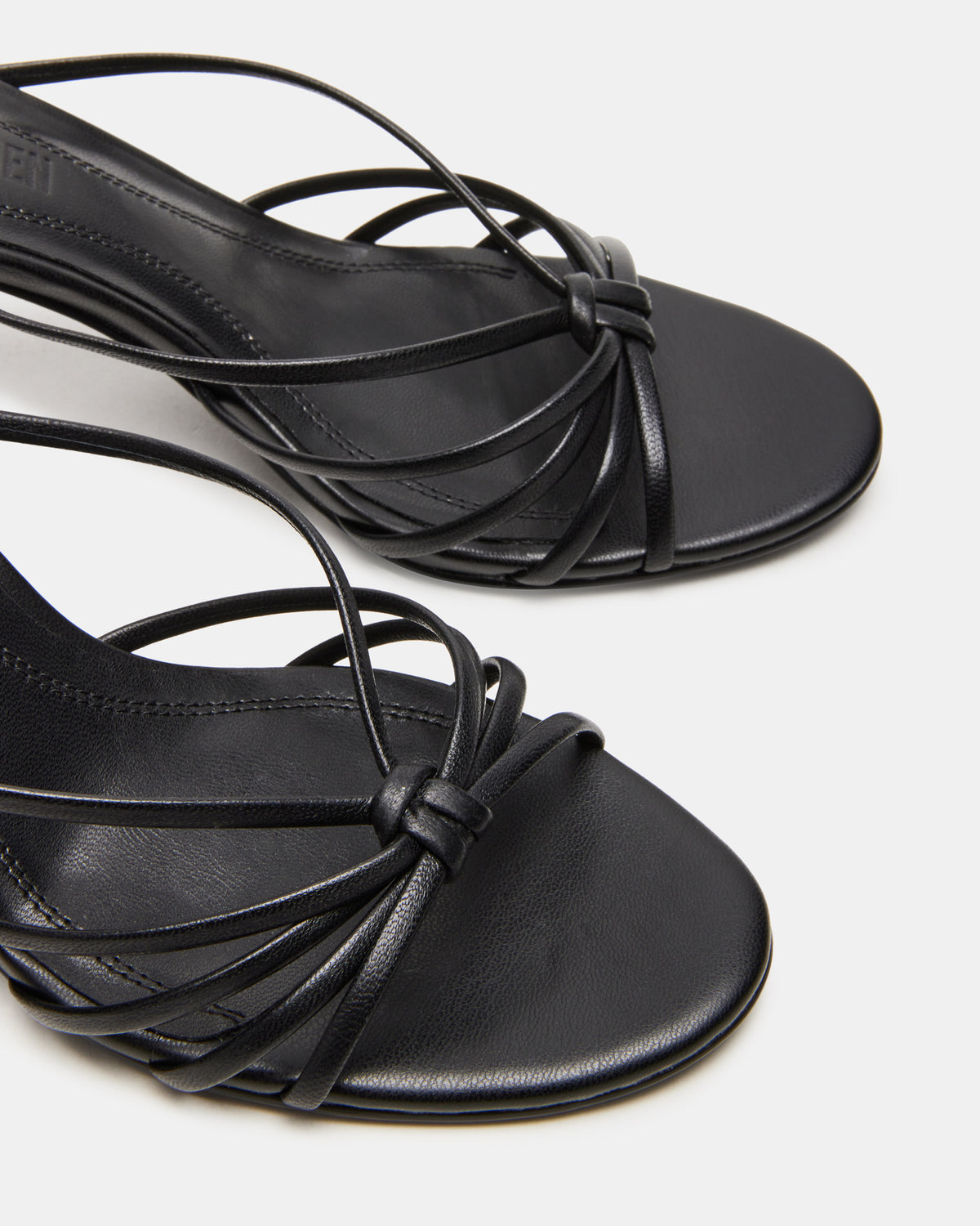 EDNA Black Leather Strappy Mule Women's Heel | Steve Madden