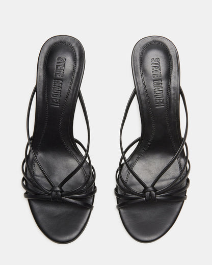 EDNA Black Leather Strappy Mule Women's Heel | Steve Madden