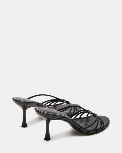 EDNA Black Leather Strappy Mule Women's Heel | Steve Madden