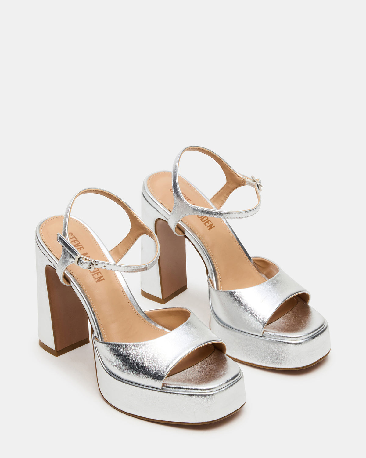 LIANDRA Silver Platform Square-Toe Strappy Women's Heel | Steve Madden