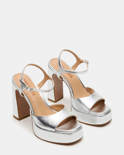 LIANDRA Silver Platform Square-Toe Strappy Women's Heel | Steve Madden
