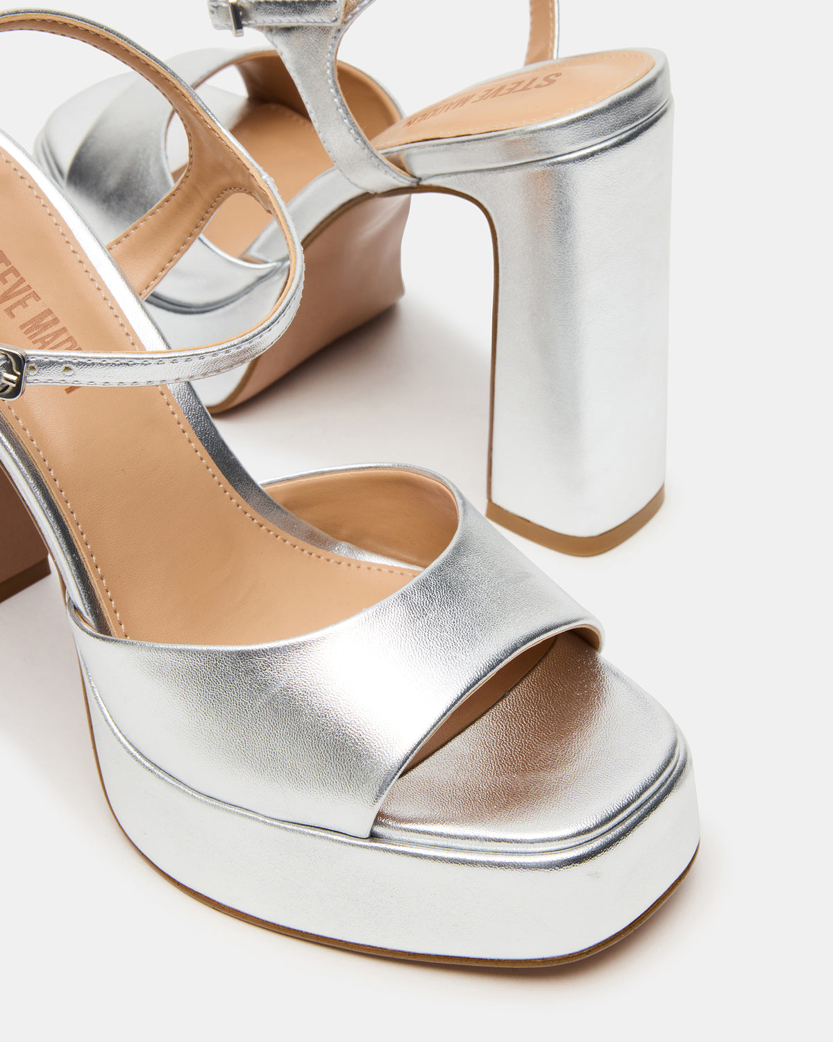 LIANDRA Silver Platform Square-Toe Strappy Women's Heel | Steve Madden