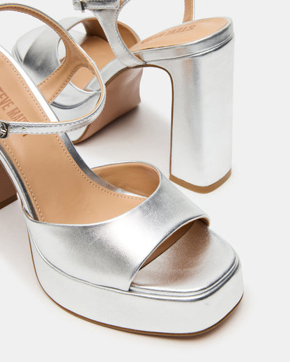 LIANDRA Silver Platform Square-Toe Strappy Women's Heel | Steve Madden