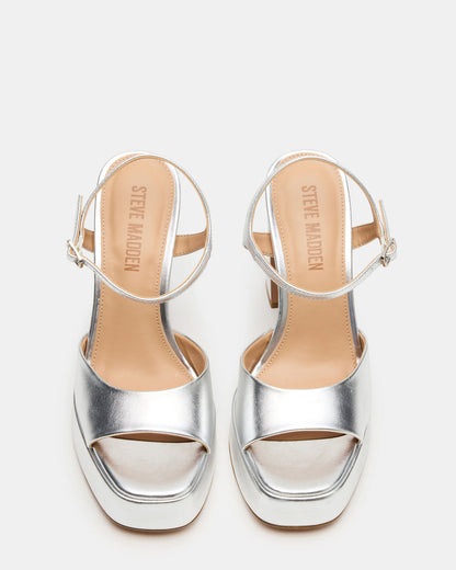 LIANDRA Silver Platform Square-Toe Strappy Women's Heel | Steve Madden